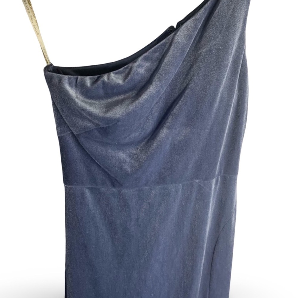 Jenny Yoo Cybill One Shoulder Gown | Chambray Bluestone Velvet | Size 4 - Picture 14 of 16